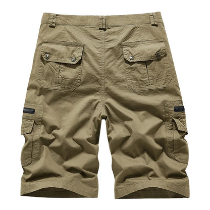 Men's Casual Shorts Summer Multi Pocket Workwear Shorts Male 100% Cotton Solid Breathable Fishing Cargo Knee Length Trousers