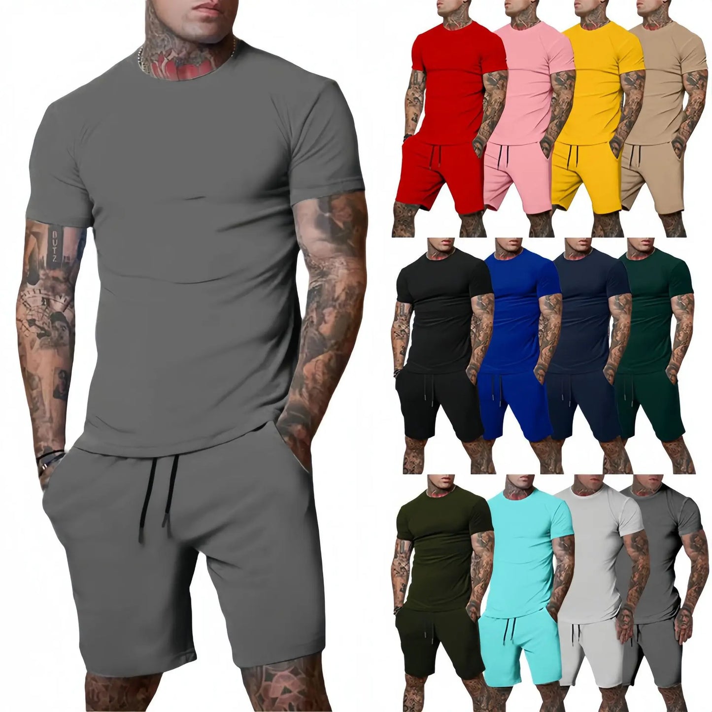Fashionable and Casual Summer Outdoor Sports Suit Men's Breathable T-Shirt Shorts Casual and Fashionable Two-Piece Set Tracksuit