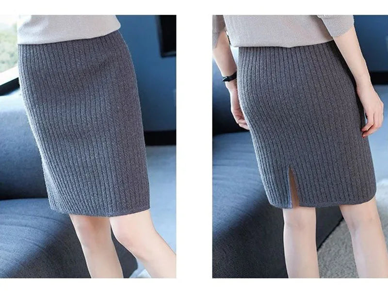 Autumn Women High Waist Bodycon Skirt 2026 New Solid Color Elastic Knitted Mini Skirts Sexy Slim Fit Office Lady Pencil Skirts