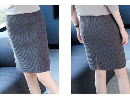 Autumn Women High Waist Bodycon Skirt 2026 New Solid Color Elastic Knitted Mini Skirts Sexy Slim Fit Office Lady Pencil Skirts