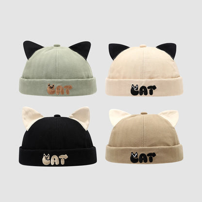 Cute Cat Ear Baby Docker Hat Cartoon Solid Color Toddler Brimless Cap Boy Girl Beanies Summer Cotton Kids Melon Landlord Hats