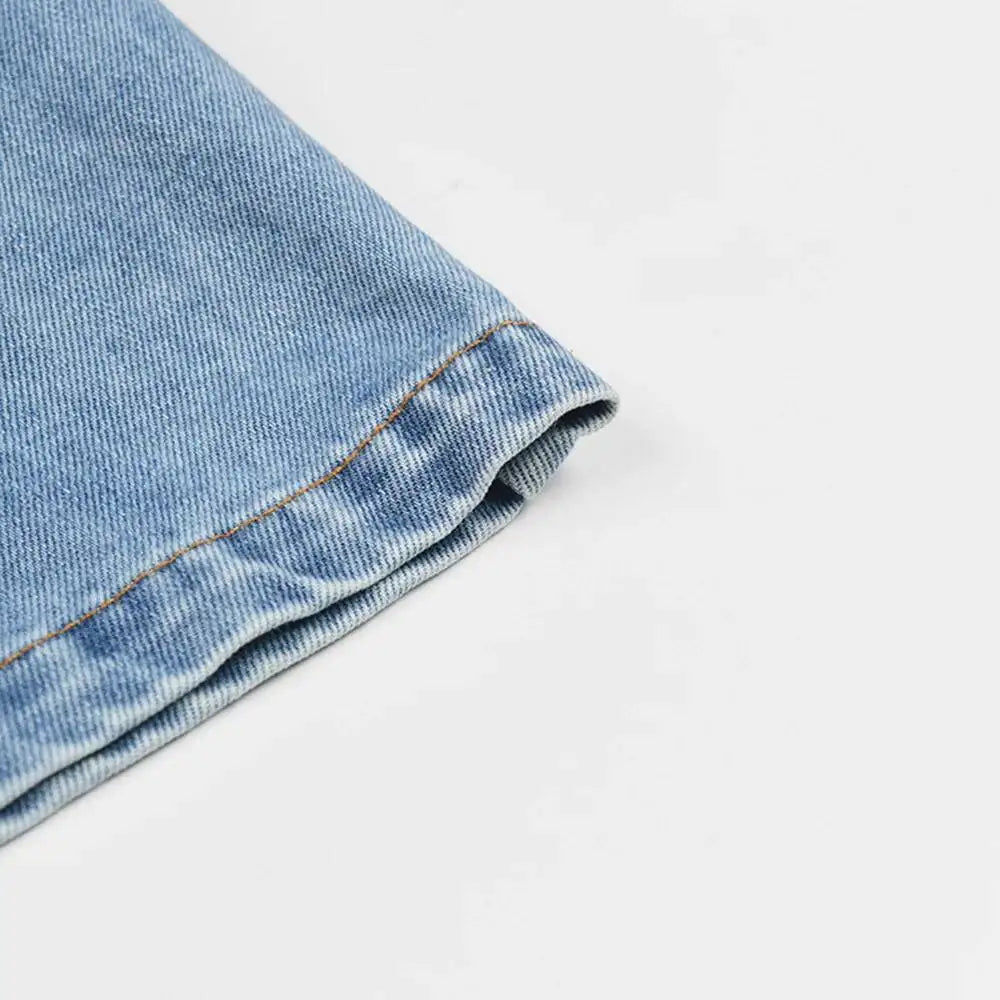 LGRQ Denim Patchwork Pants For Women Fashion New High Waist Contrast Color Belt Straight Pant Female 2026 Summer New 17A2013H