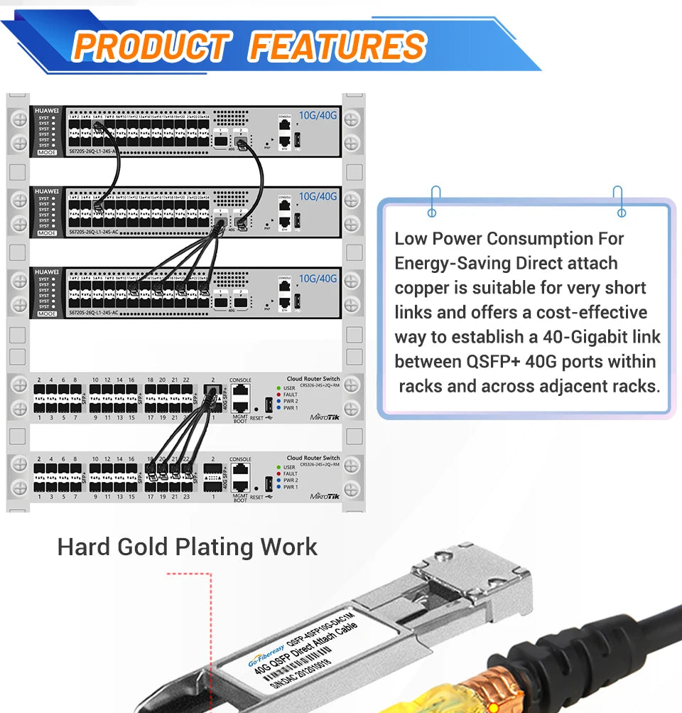 40G QSFP To 4*10G SFP+ DAC Cable 1m/2m/3m Direct Attach Copper Breakout Cable Compatible with Cisco,HuaWei,Mikrotik Fiber Switch