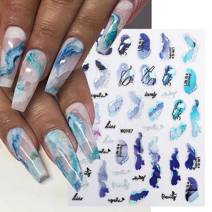 1PCS Marbled Nail Sticker 3D Abstract Lines Sticker Nail Art Supplies Nail Decals Y2K Laser Butterfly Ladies Nail Art Decoration