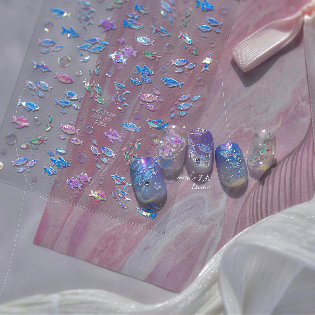 Shiny Blowing Bubble Nail Decorations Stickers 5D Shell Light Love Cat Bubble Transfer Slider Sticker DIY Summer Manicure Decals