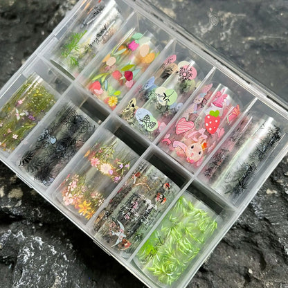 New Flower Nail Foils for Transfer Paper Stickers Floral Adhesive Fruit Nails Wraps Fish DIY Water Marble Nail Art Decorations