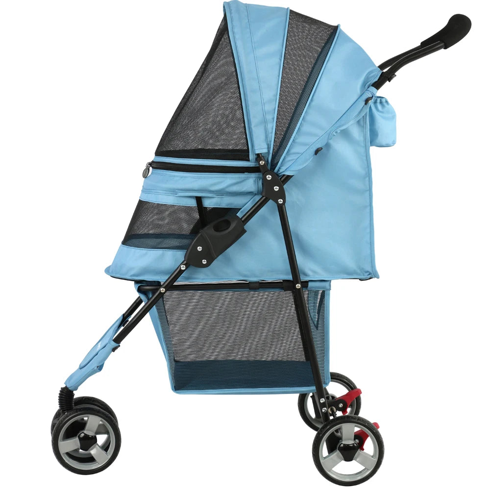 Pet Stroller Lightweight Comfortable Medium Size 3 Wheel Foldable Oxford Mesh Fabric For Dogs Cats Travel Carriers Transport