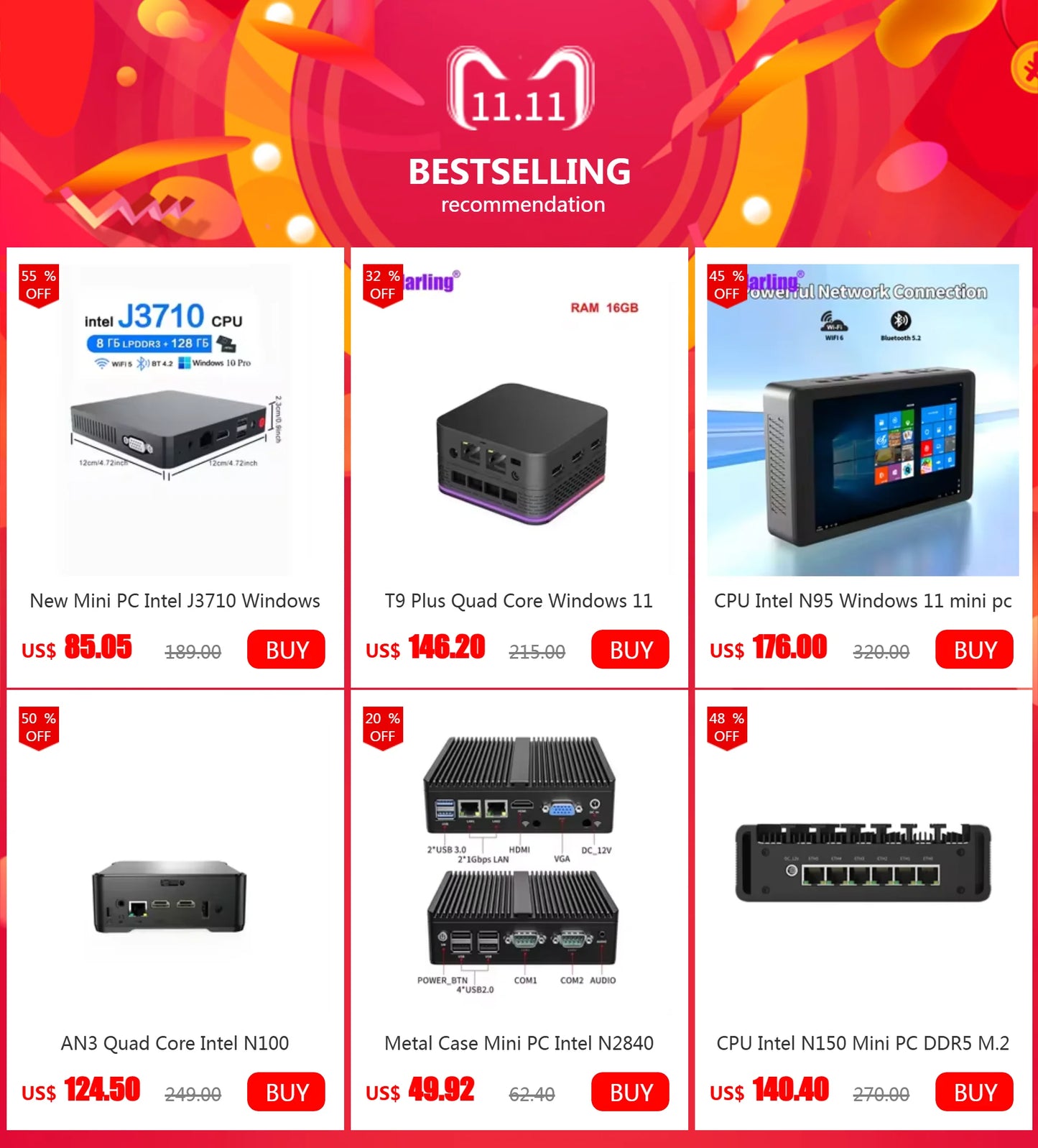 6W Low Power Intel N3050/N3160 Quad Core Quad Thread X86 Soft Router 2*1000M Lan Port HD-MI Output Metal Case Mini PC