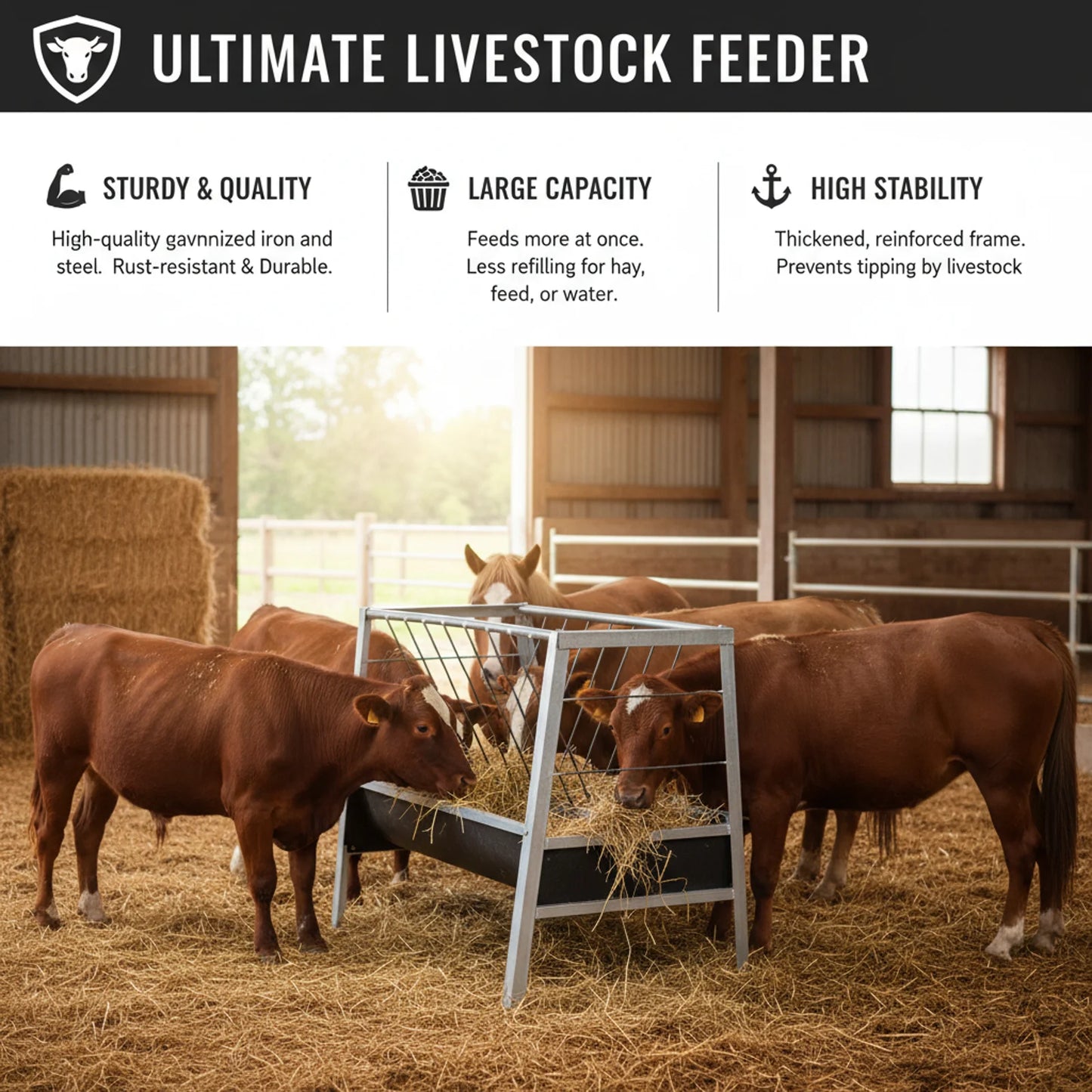 Iron, Steel Large Feed Trough Goat Feeders Standing Trough Bucket for Large Animals Sides Horse Hog Pig Livestock Poultry Feeder