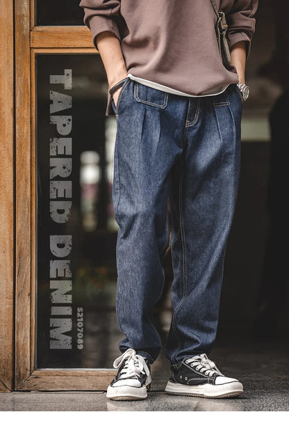 Maden Retro Denim Wash Baggy Men's Jeans Wide Leg Tapered Pants Fashion Casual Streetwear Jean Straight Elastic Men Trousers