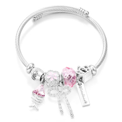 New Trendy Rhinestones Dragonfly Crystal Beaded Pendant Bracelet Stainless Steel 4 Colors Closure Bangles Women Bracelet Jewelry