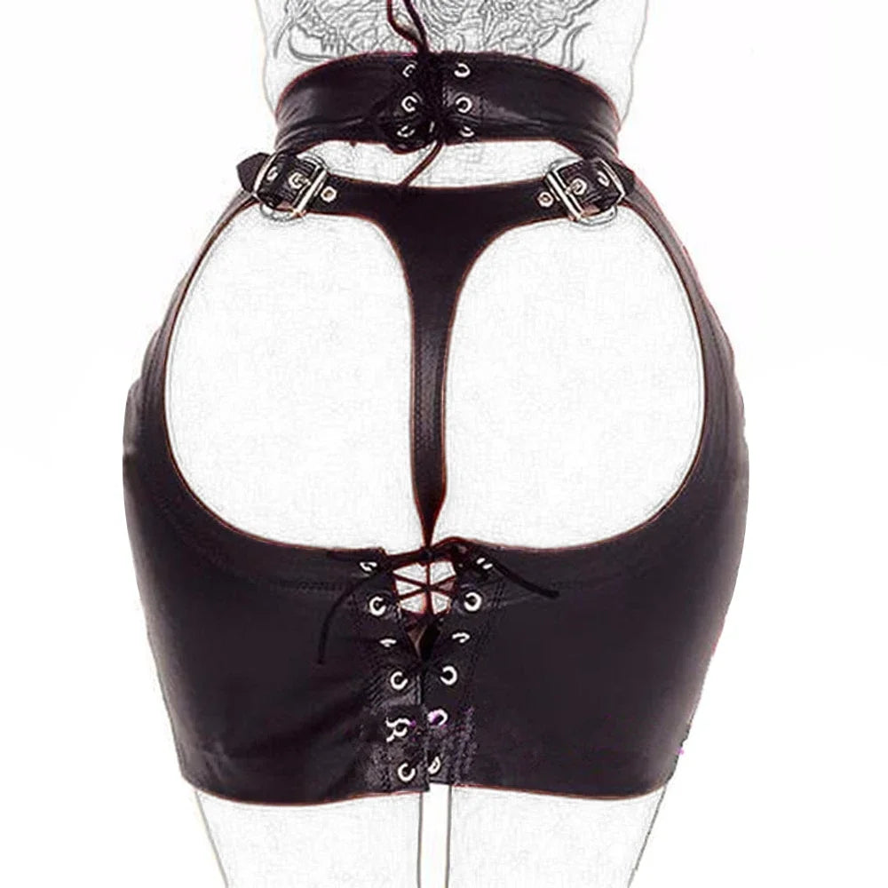 SM Products Adult Toys Black Leather Bondage Set Bdsm Sex Erotic Fetish Mini Dress Porn Skirt Adult Games  Exotic Accessories