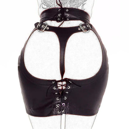 SM Products Adult Toys Black Leather Bondage Set Bdsm Sex Erotic Fetish Mini Dress Porn Skirt Adult Games  Exotic Accessories