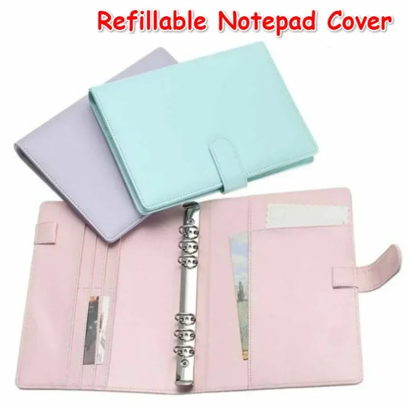 Solid Color Leather Folder Desktop Information Card Storage Notebook Folder Notepad Cover Leather Binder Study Office Supply