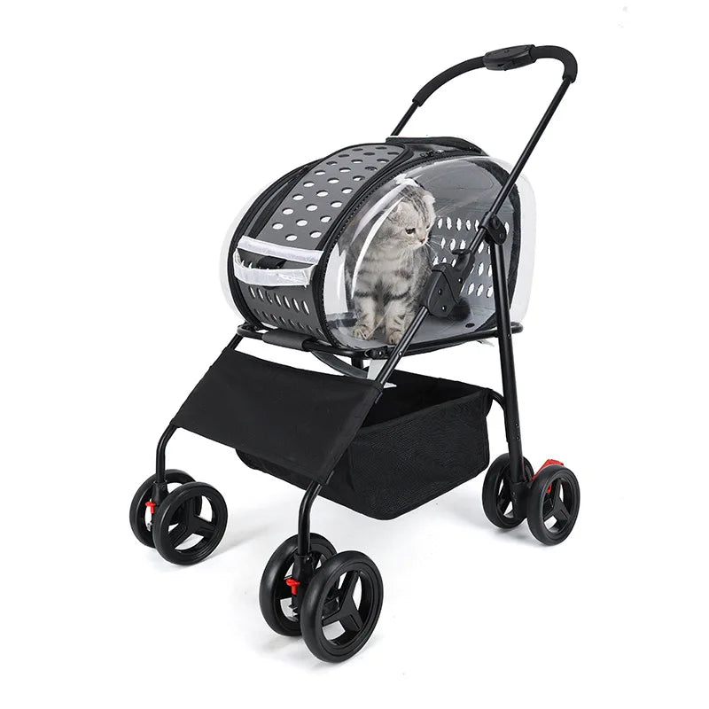 New pet stroller for outdoor travel, lightweight foldable detachable dog stroller for small and medium-sized dogs and cats