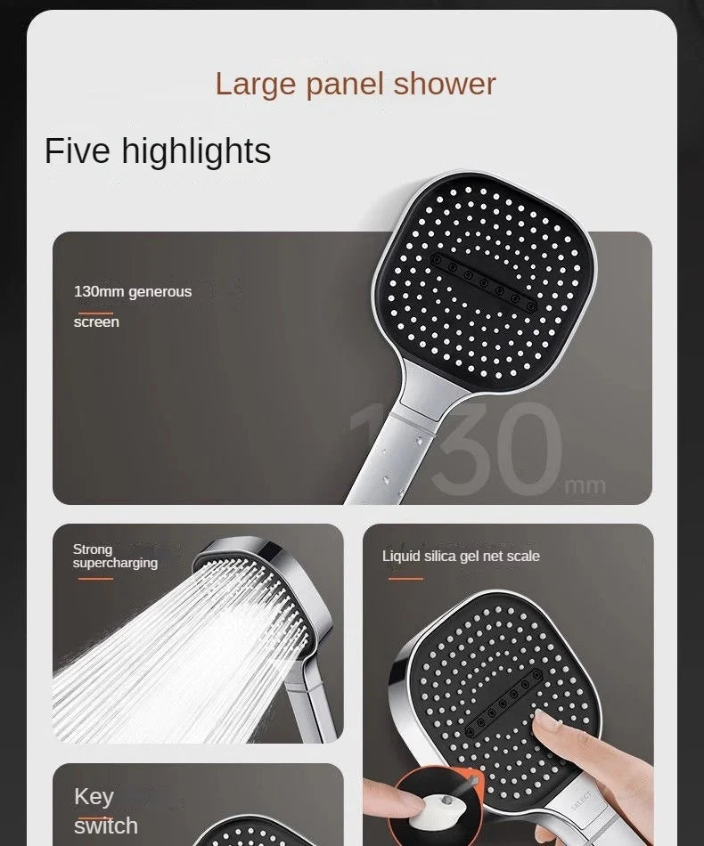 13CM Large Panel Shower 3 Modes Shower Head High Pressure Water Massage Shower Head Set with Cartridge Bathroom Accessories