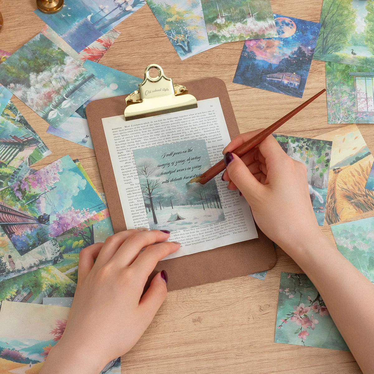 200 Sheets per Book of Different Themed Patterned Paper, with Floral and Landscape Designs, for DIY Diary, Scrapbook Decoration
