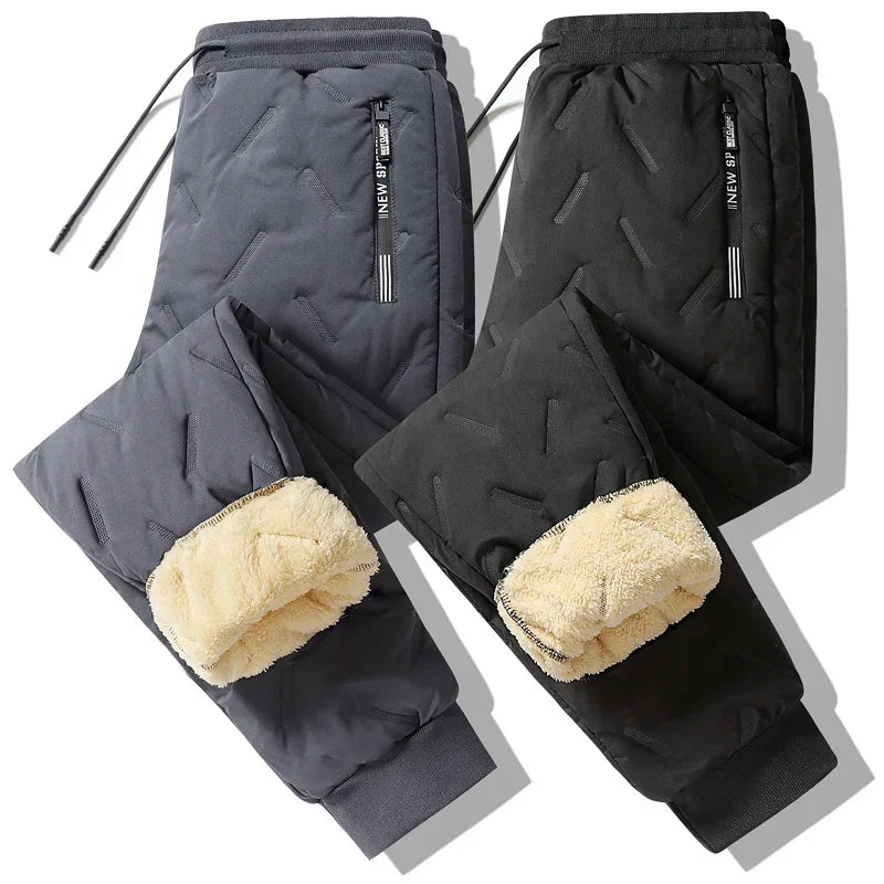 Winter Sweatwear Men Plush Thick Fleece Sweatpant Lambswool Thermal Trousers Casual Pants Waterproof Windproof Warm Pants