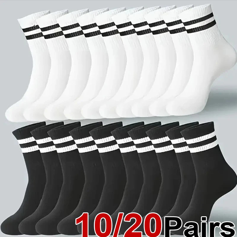 10/20 Pairs Men Women Striped Round Neck Socks Spring Autumn Breathable Odor Proof Sweat Absorbing All-Season Casual Socks
