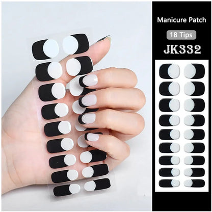 16/18/20Tips Semi-Cured Gel Nail Strips Adhesive Full Cover Stickers for Nails UV Lamp Need Press On Nails Fashion Manicure