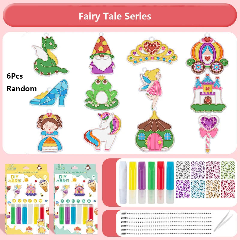 DIY Crystal Paint Arts And Crafts Set DIY Window Paint Art Pendant For Kids Suncatcher Kits Fun Party Activity Art Project