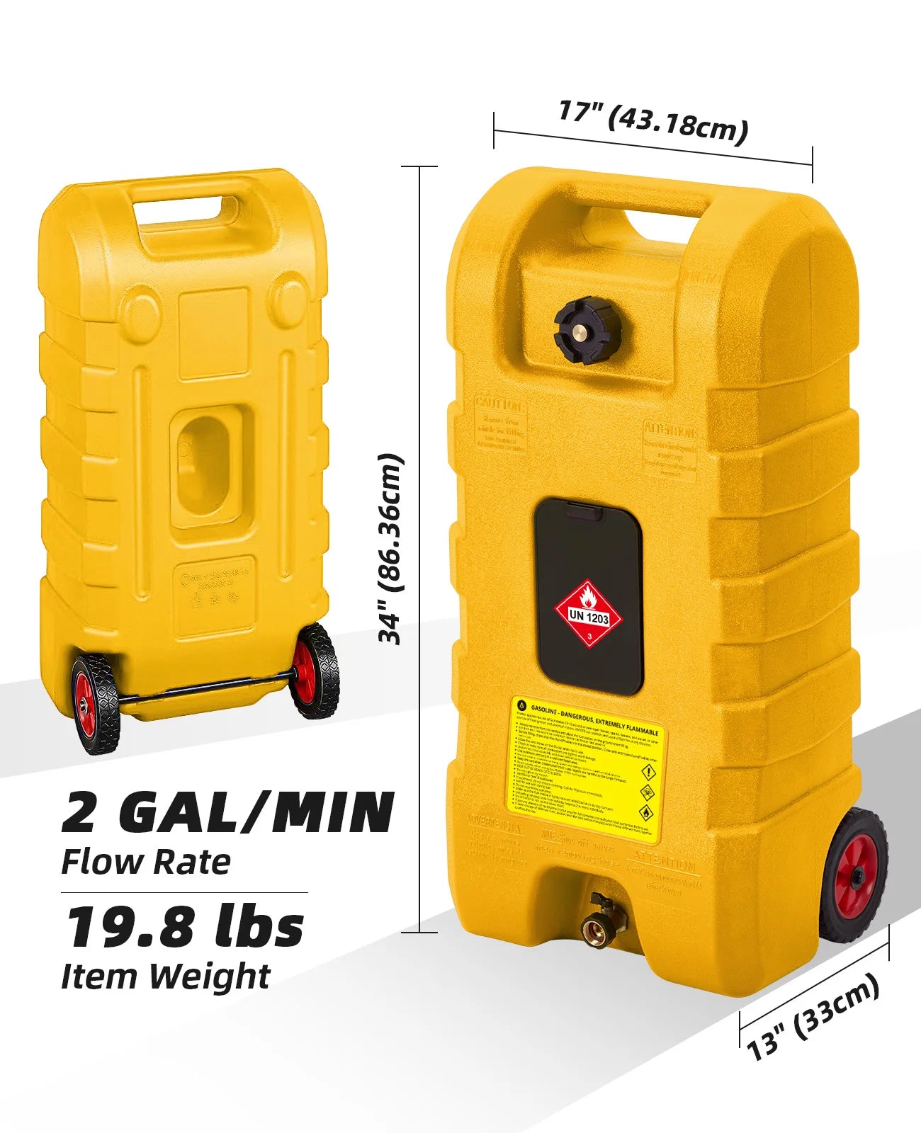 Heavy-Duty 15 Gallon Portable Fuel Caddy – Manual Siphon Pump & 10FT Delivery Hose – On-Wheels Gas & Heavy-duty Transfer Tank – Ideal Tool Storage for Cars, Lawn Mowers, Boats