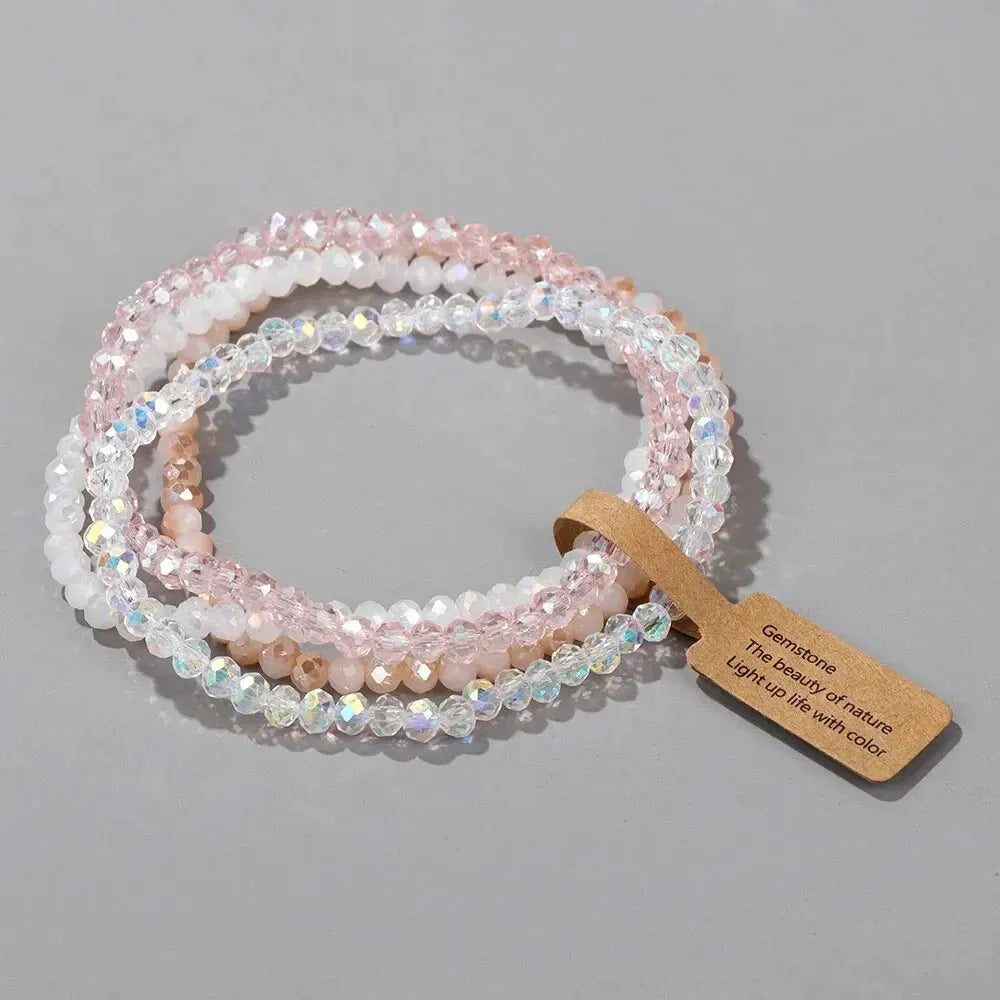 4 Pieces Set Faceted Glass Beads Stretch Bracelet AB Effected Glass Beads Multi Color Elastic Beaded Handmade Bracelet Jewelry