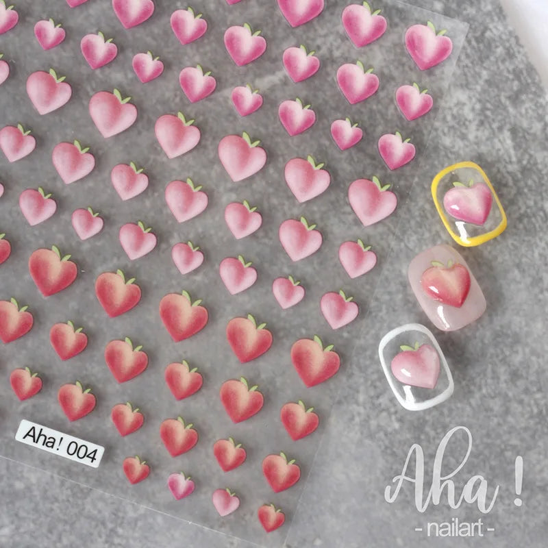 1sheet 3D Sweet Cherry Fruit Nail Art Stickers Summer Peach/Lemon/Star/Moon Nail Decals 8*10cm Adhesive Red Cherry Nail Decor %$