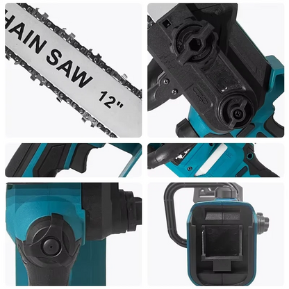 600W Handheld Brushless Woodworking Chainsaw Power Tool For Makita 18V Battery 12-inch Cordless Blue Electric Chainsaw