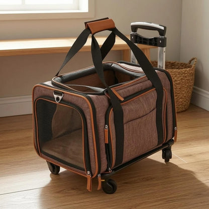 Rolling Mesh Pet Carrier Soft-sided Animal Carrier Breathable Mesh Windows Telescoping Handle for Convenient Transport
