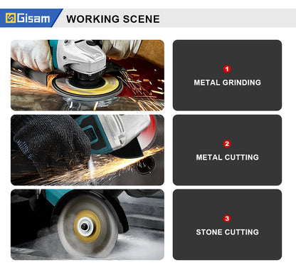 Gisam 125mm M14 Brushless Angle Grinder Cutting Machine Cordless Electric Angle Grinder Power Tools for Makita 18V Battery Pins