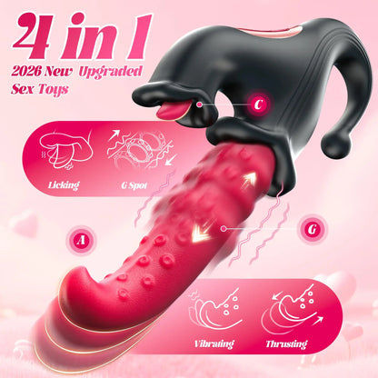 4 IN 1 Licking Thrusting Vibrator G Spot Clitoral Stimulator Vagina Massager Rabbit Vibrator Women Sex Toy for Clit Nipple &Anal