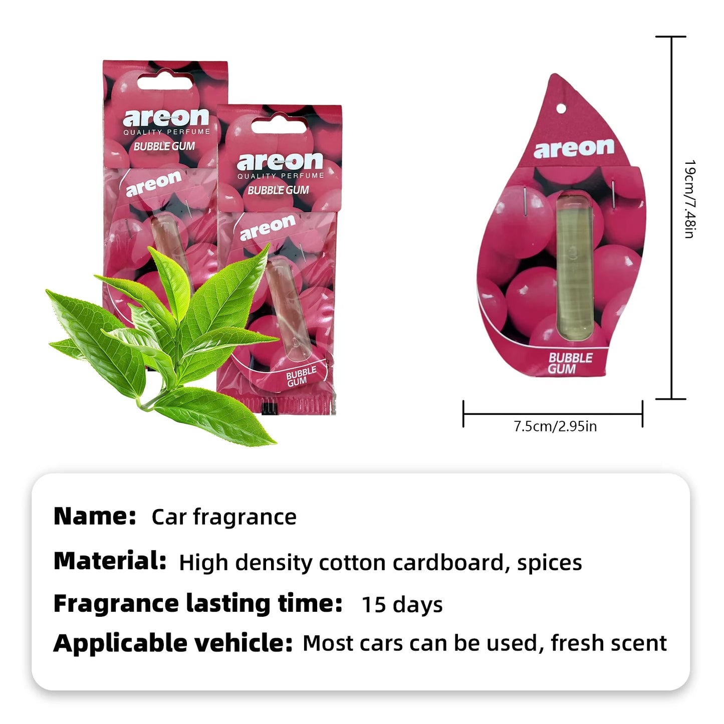 Areon 5/20pcs BUBBLE GUM Scent Car Air Freshener, Natural Tea-Scented Paper, Car-Mounted Hanging Type, Car Interior Accessories