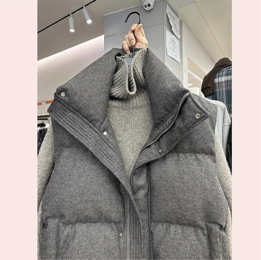 Korea Chic Streetwear Personalized Vest Short Parkas Casual Elegant Waistcoat  Coat  High Street Moda All-match Women Jacket