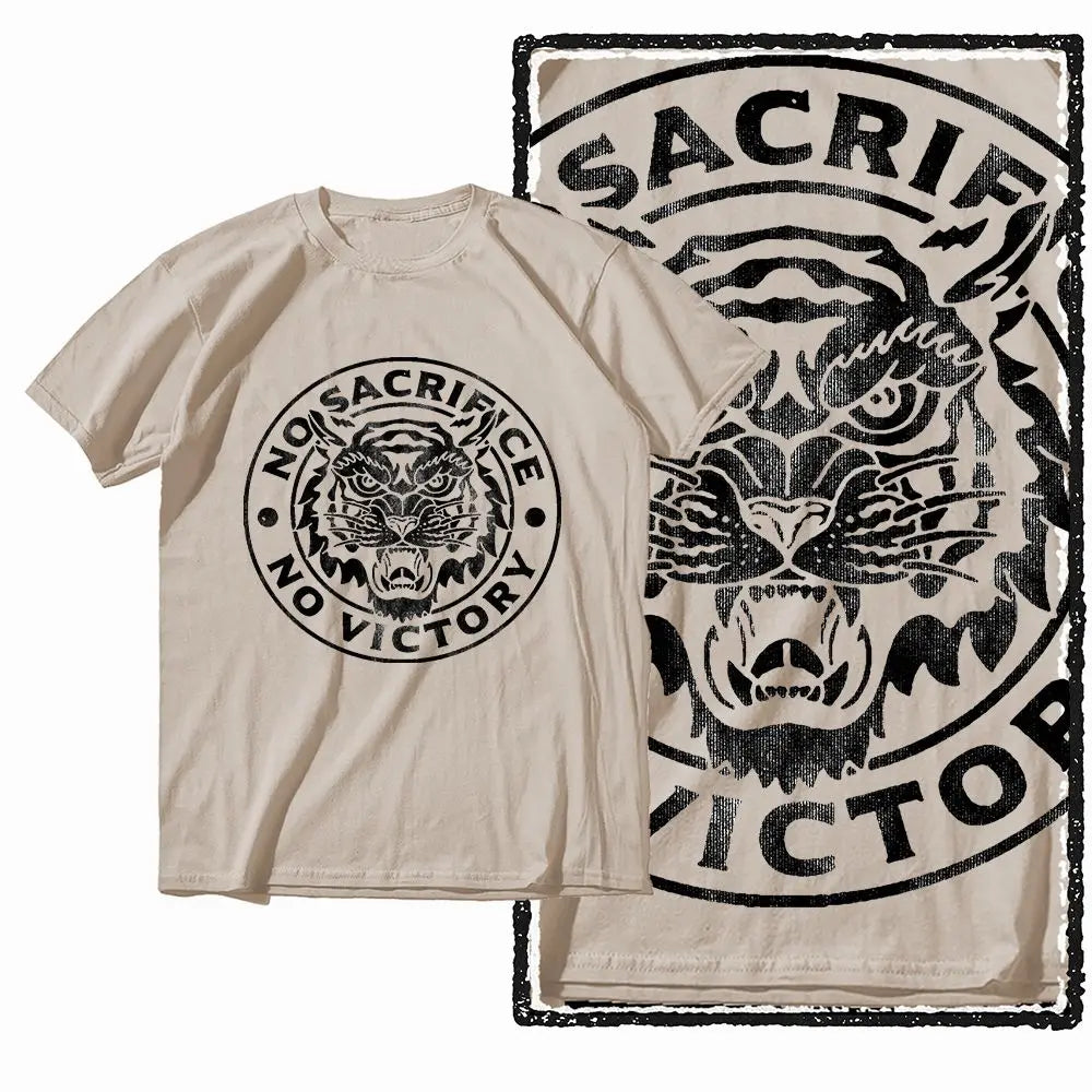 G41 Beige Vintage 100% Cotton Tiger Printed Men's T-shirt |  Streetwear Big Size Cool O-neck men's Tee Tshirt