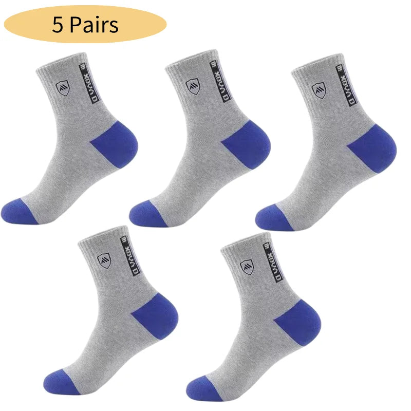 5 Pairs Cotton Sock for Men Sport Breathable Soft Letter Fashion Sneakers High Elastic Middle Tube Stocking Towel Sox Summer
