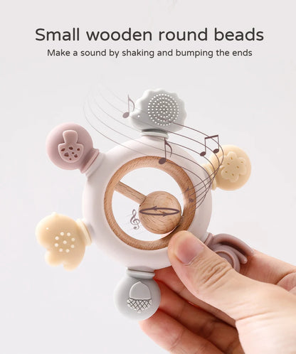 1pc Baby Teether Music Rattles for Kids Animal Crochet Rattle Elephant Giraffe Ring Wooden Babies Gym Montessori Children's Toys