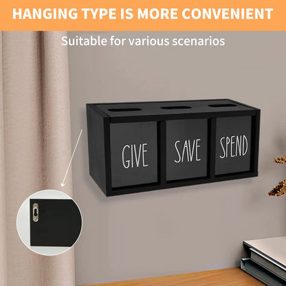 3 Grids Wall-mounted Save Spend Bank Visualized Money Saving Box Wooden Piggy Bank Give Save Spend Money Boxes for Kids Adults