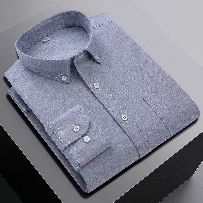 New In Shirt Oversize Long-Sleeve 100%Cotton Shirts for Men Slim Fit Formal Plain Shirt Plaid Casual Tops Designer Black Clothes