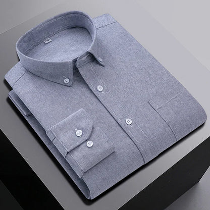 New In Shirt Oversize Long-Sleeve 100%Cotton Shirts for Men Slim Fit Formal Plain Shirt Plaid Casual Tops Designer Black Clothes