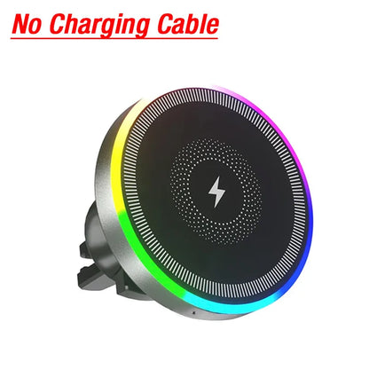 RGB Light Car Magnetic Phone Holder Air Vent Stand Wireless Charger For Magsafe iPhone 16 15 14 13 12 Pro Max Fast Charging Dock