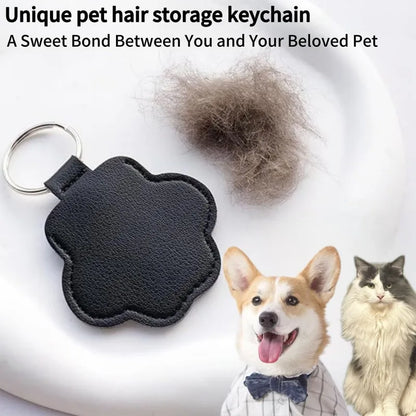 Leather Memorial Pet Hair Storage Bag Cat Paw Keychain DIY Homemade Pet Memorial Keychain for Commemorative Gift Bag Wallet
