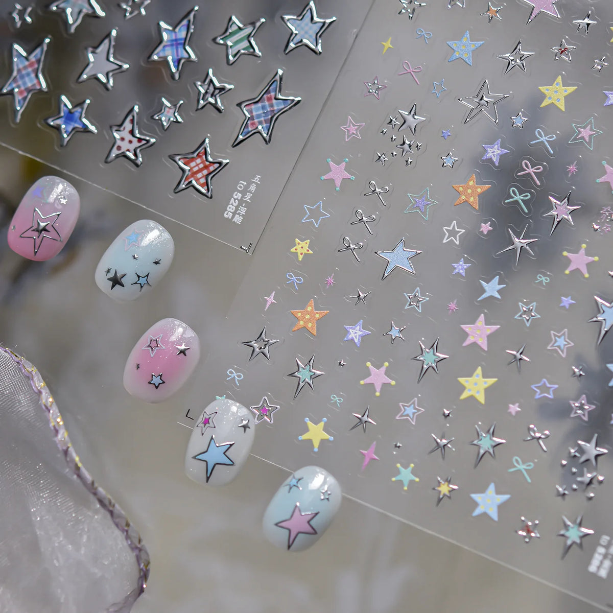 Metal Star Nail Stickers Exquisite 5D Bronzing Silver Five-pointed Star Mini Nail Art Stickers DIY Self Adhesive Manicure Decals
