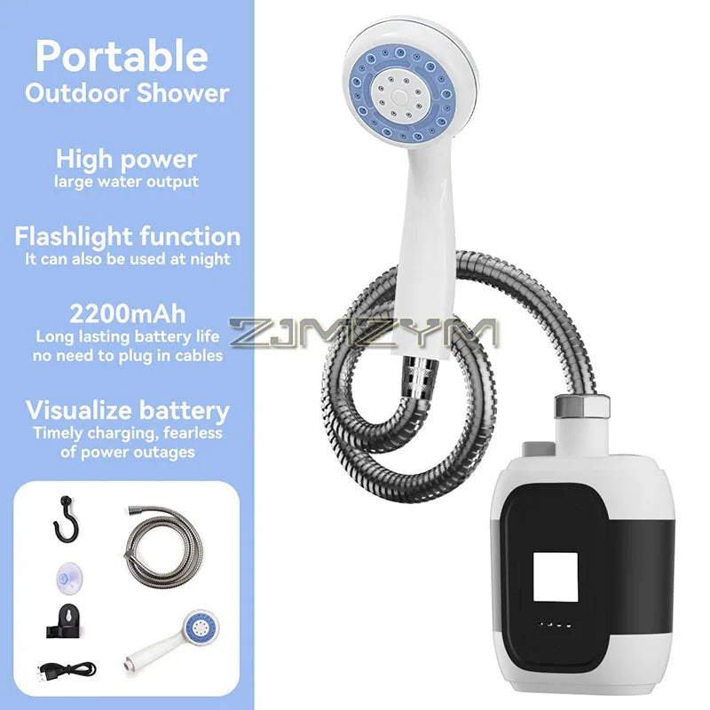 Electric Shower Pump Portable Rechargeable Waterproof Outdoor Camping Shower Kit With Light Booster Pump
