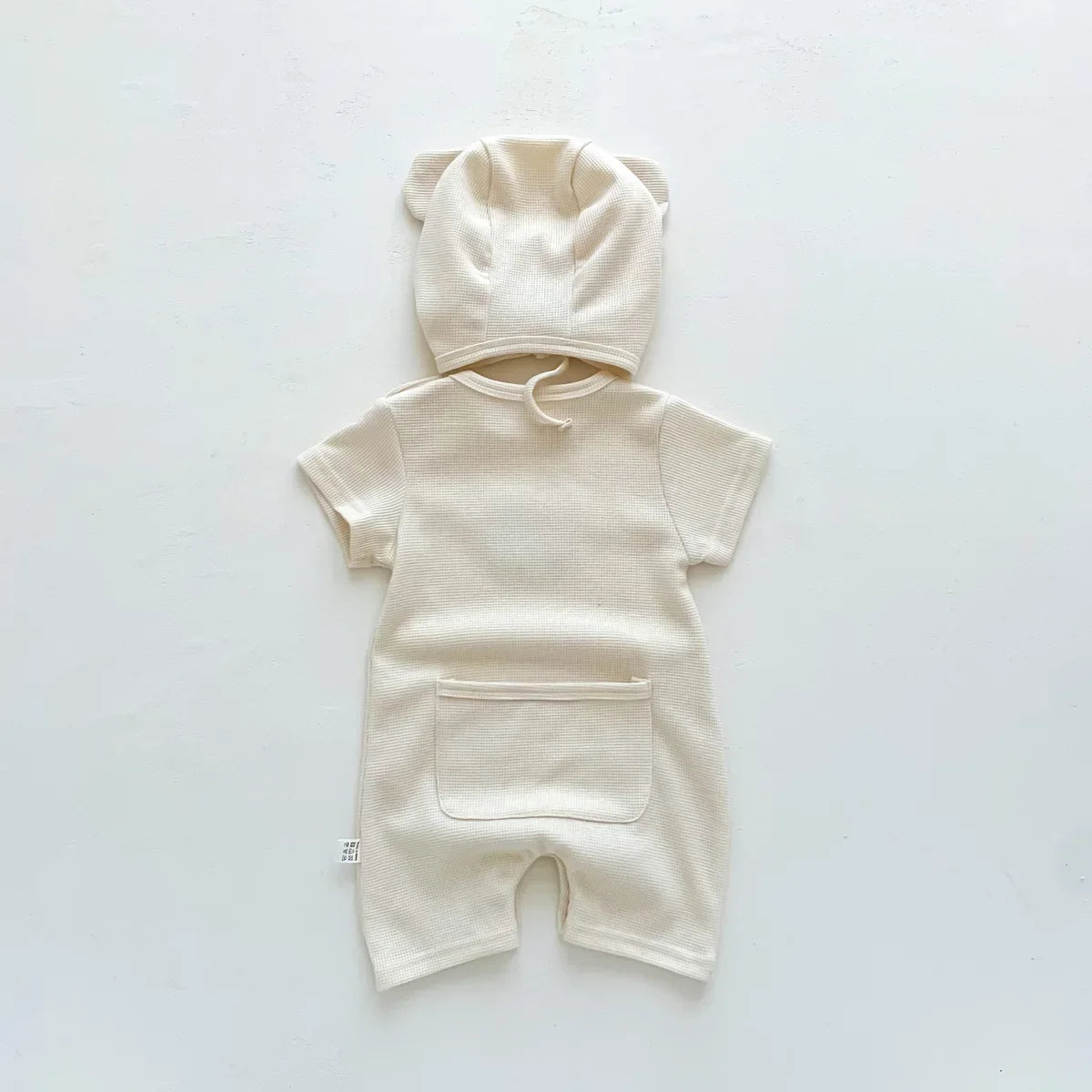 Cotton Romper Gift Hat with Ear New In Summer Kids Baby Girls Boys Short Sleeve Waffle Patch Bear Infant Newborn Jumpsuits