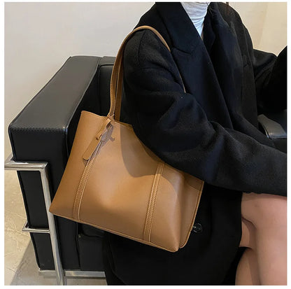 Large Capacity Women's Bag, New Soft Leather Tote Bag, Casual and Versatile Single Shoulder Bags for Woman Korean Style Handbags