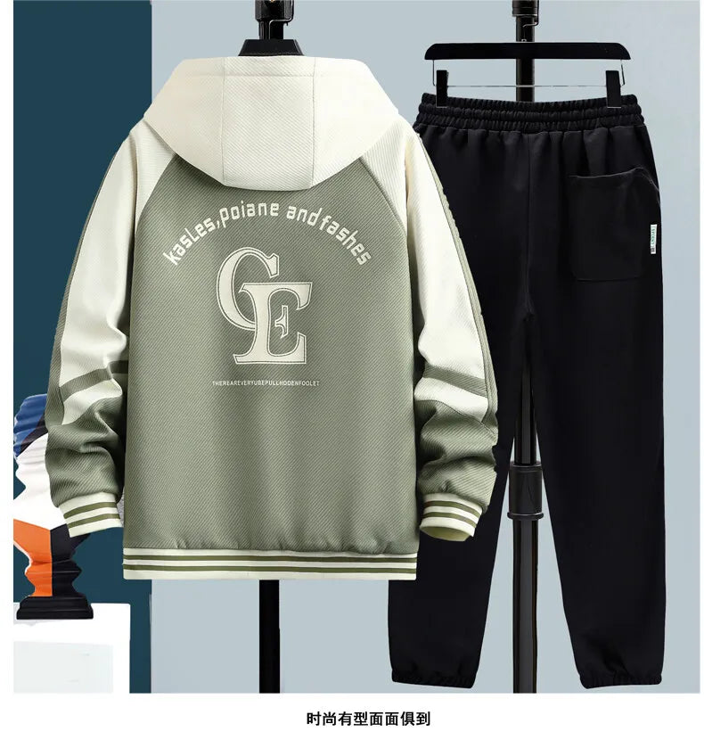 High Quality Running 2 Piece Set Hooded Jacket+Sweatpants Cardigan Long Sleeve Casual Tracksuit Men Sport Brand Clothing Suit