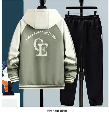 High Quality Running 2 Piece Set Hooded Jacket+Sweatpants Cardigan Long Sleeve Casual Tracksuit Men Sport Brand Clothing Suit