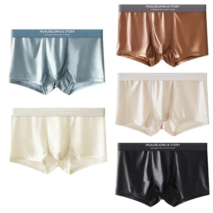 1/3PCS Men's Cool Ice Silk Boxers Shorts Summer Satin-like Solid Underpants Skin Friendly Breathable Mesh Crotch Male Underwear