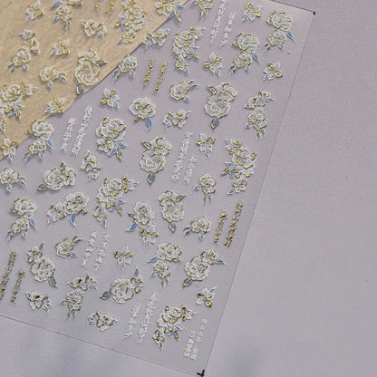 White Flower Petal Cherry Blossom Peach Blossom Falling Petal Floral Gradient 5D Self Adhesive Nail Art Sticker Manicure Decals
